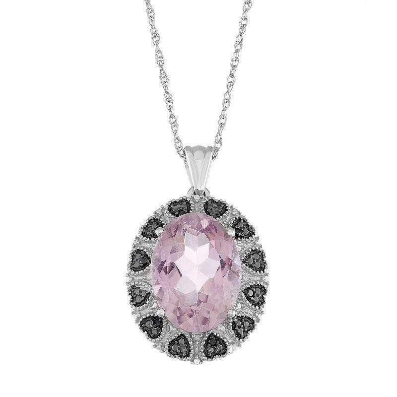 Jewelexcess Sterling Silver Pink Amethyst Black & White Diamond Accent Oval Pendant Necklace, Womens Product Image