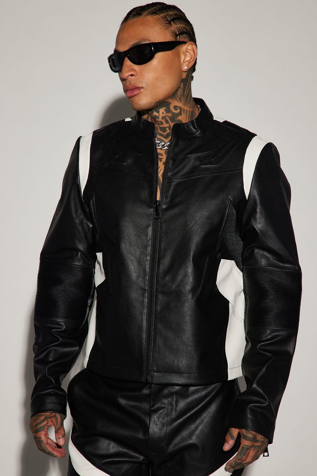 Dakota Faux Leather Moto Jacket - Black/combo Product Image