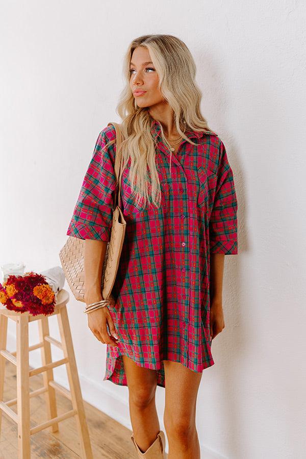 Cider Sippin' Oversized Plaid Mini Dress in Pink Product Image