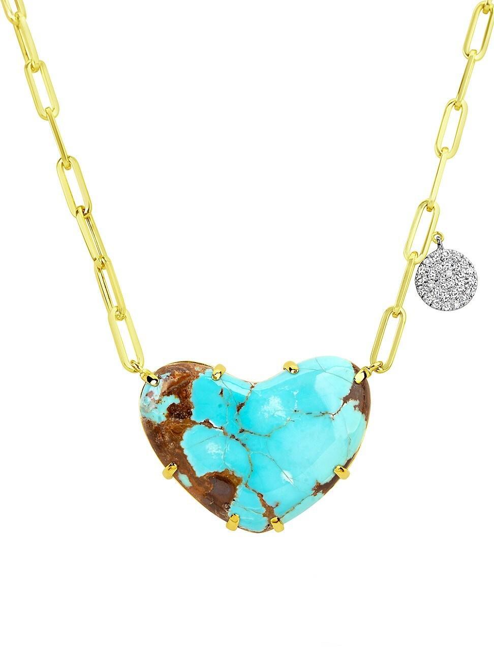 Womens Two-Tone 14K Gold, Turquoise, & Diamond Pendant Necklace Product Image