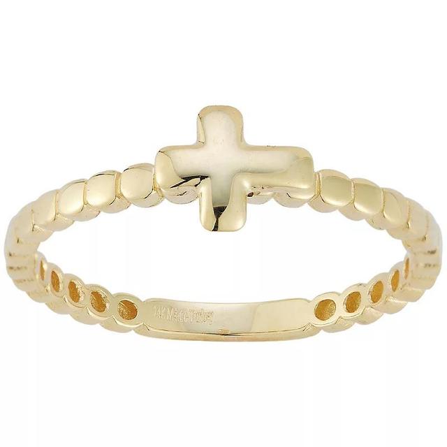 LUMINOR GOLD 14k Gold Beaded Cross Ring, Womens Product Image