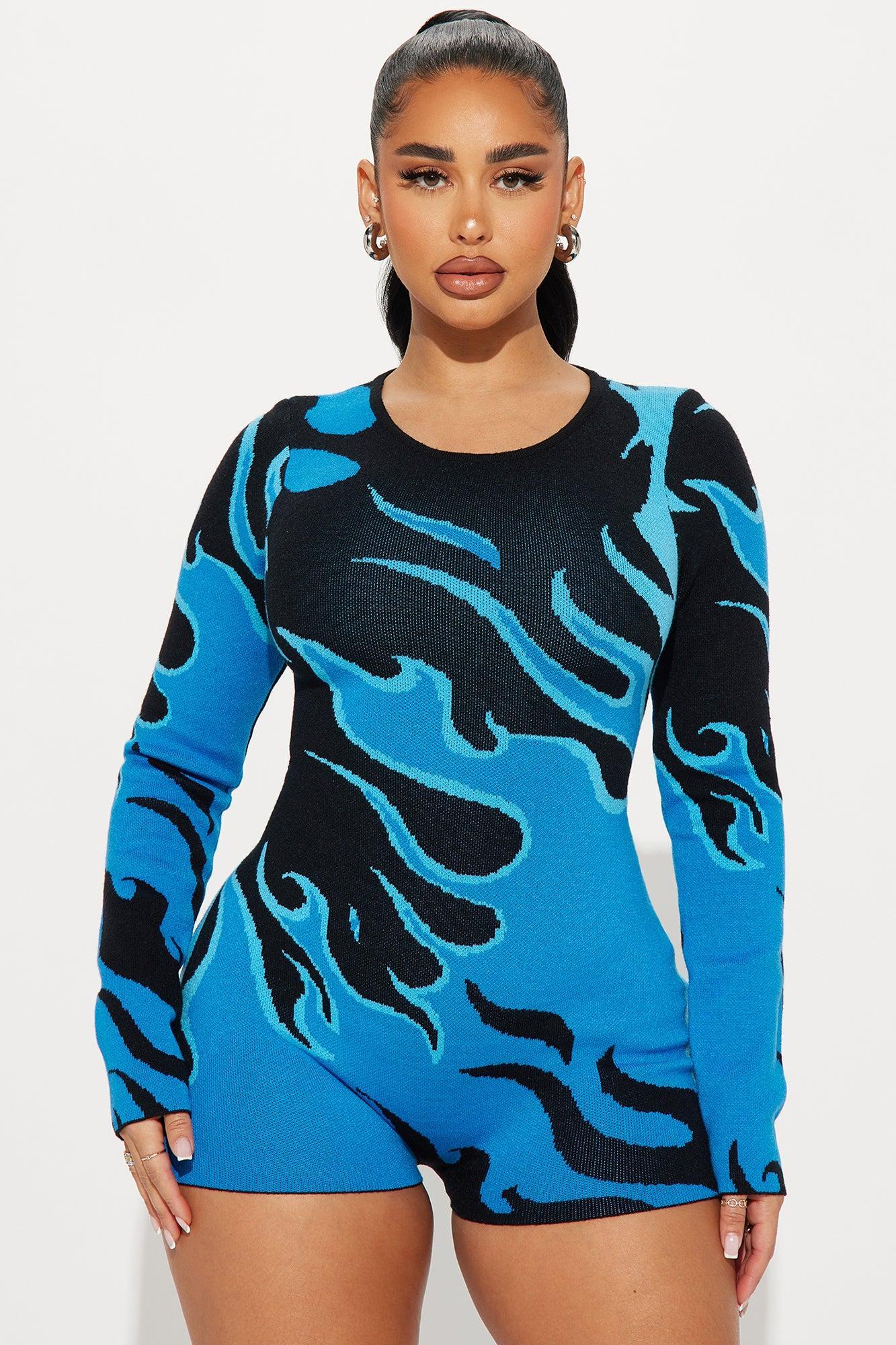 Twin Flame Sweater Romper - Blue/combo Product Image