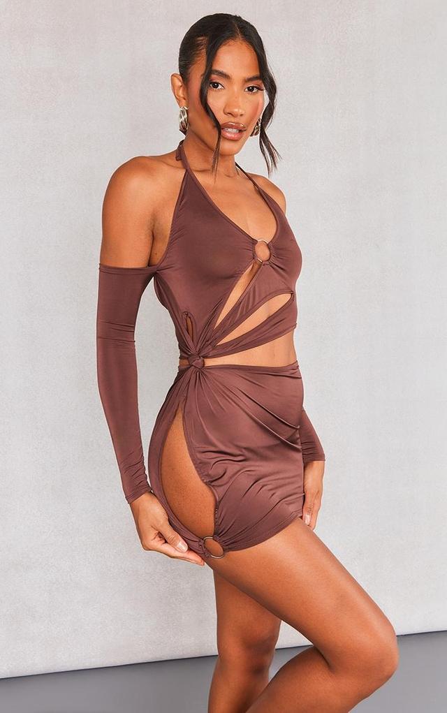 Chocolate Ring Detail Cut Out Long Sleeve Bodycon Dress Product Image