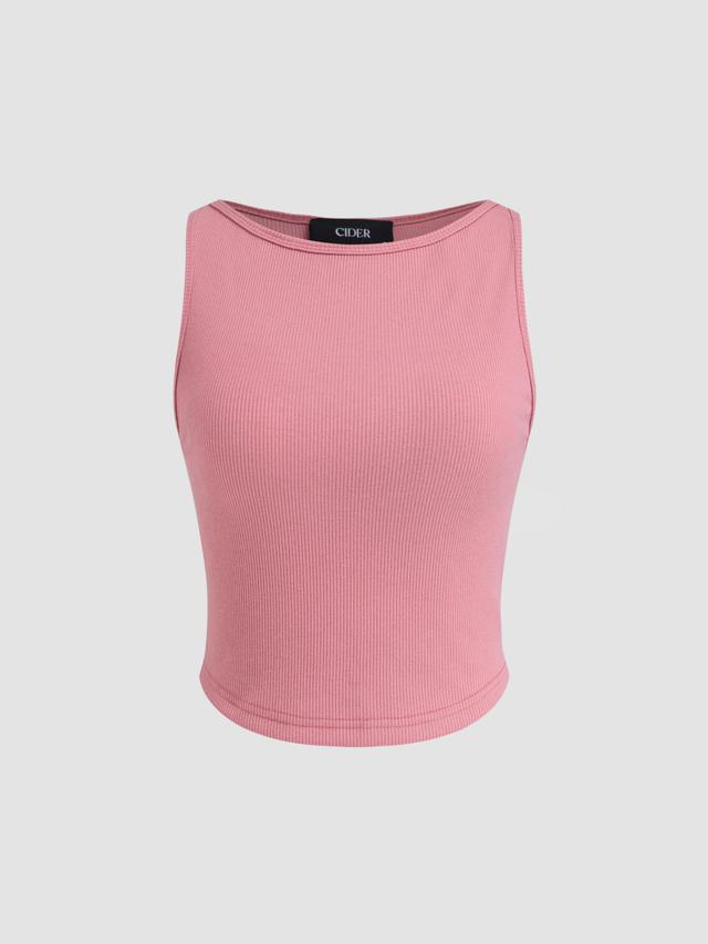 Boat Neck Solid Crop Tank Top Product Image