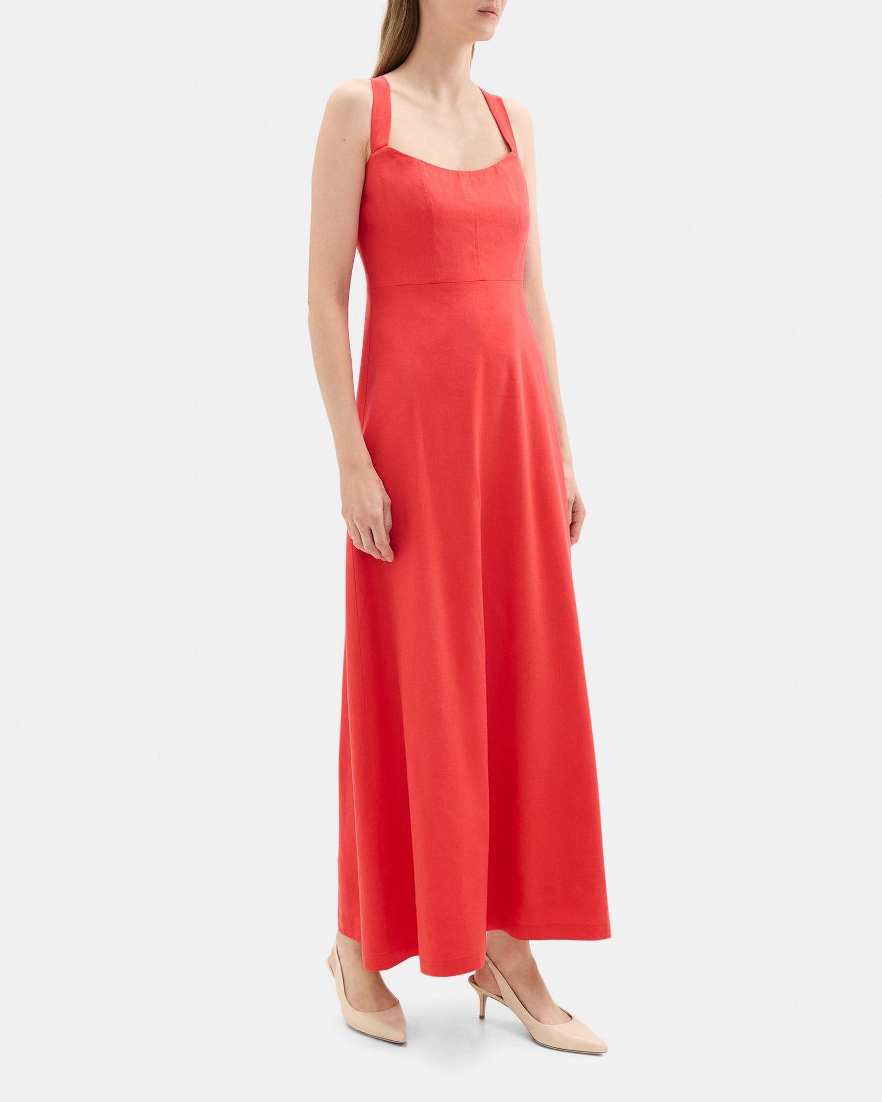 Cross Back Maxi Dress in Stretch Linen-Blend Product Image