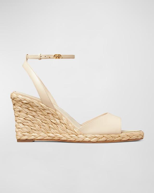 Leather Raffia Ankle-Strap Wedge Espadrilles Product Image