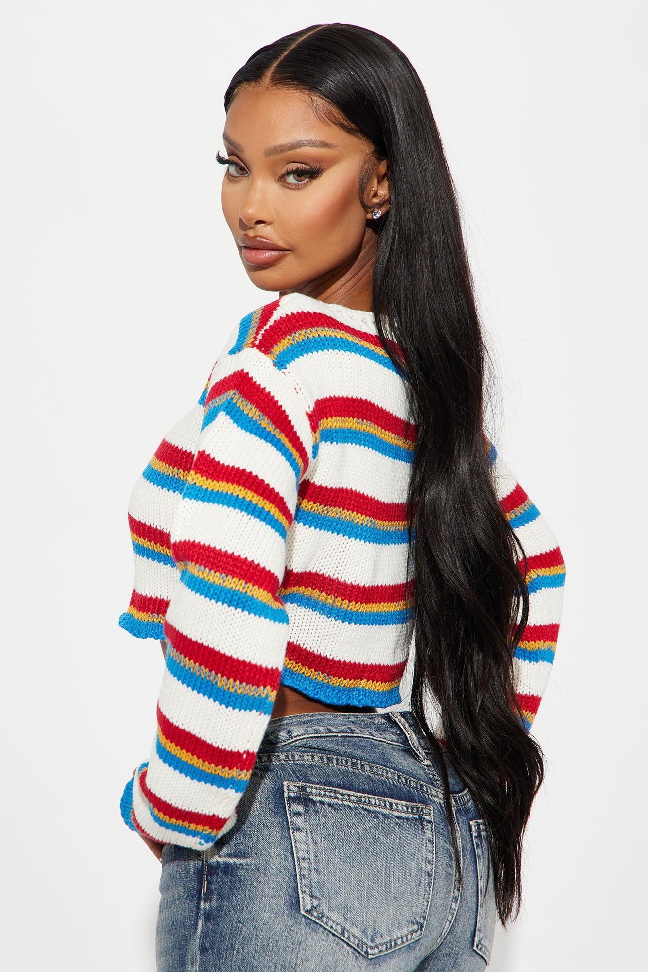 Feelin' Good Striped Sweater - White/combo Product Image