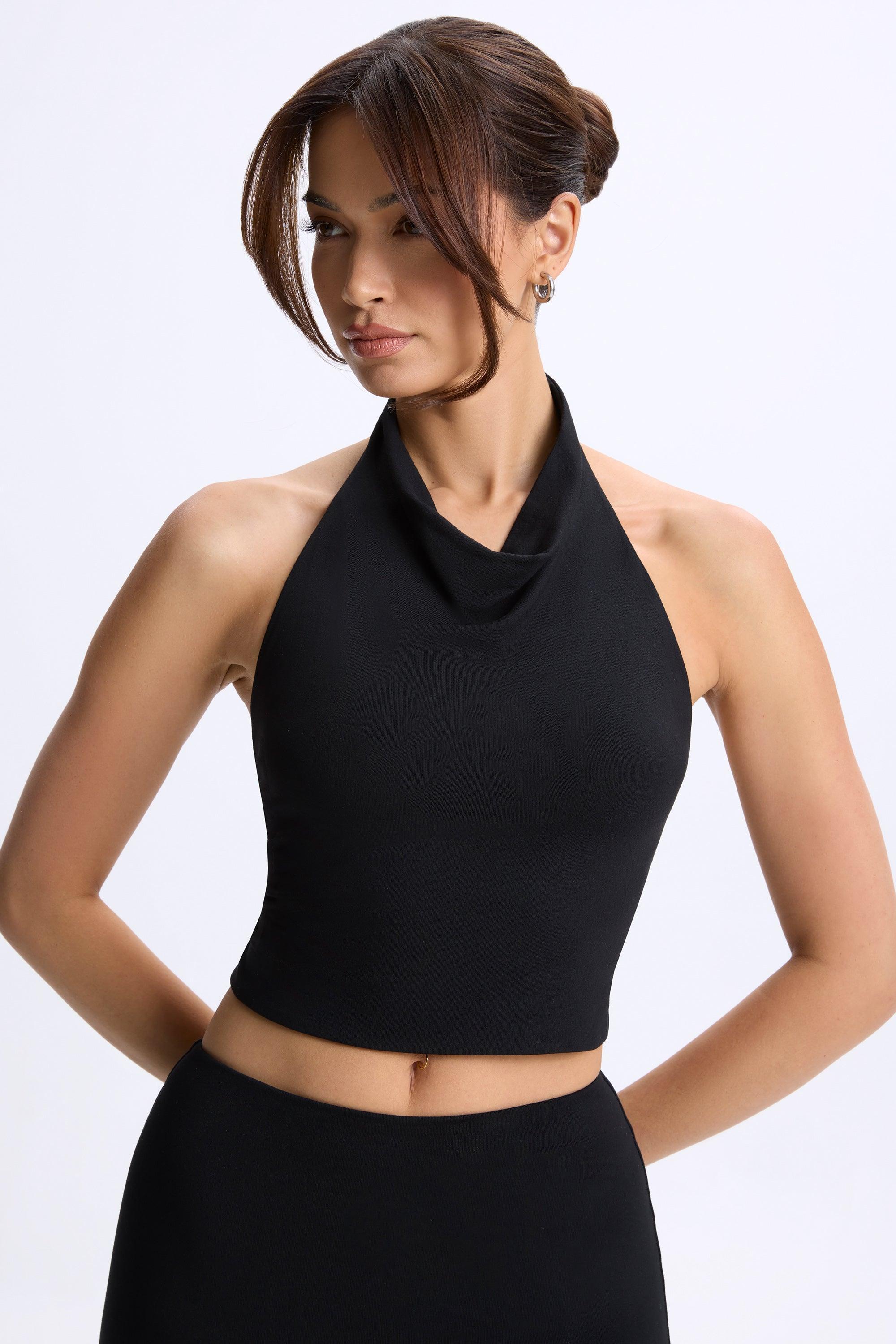 Cowl-Neck Open-Back Top in Black Product Image