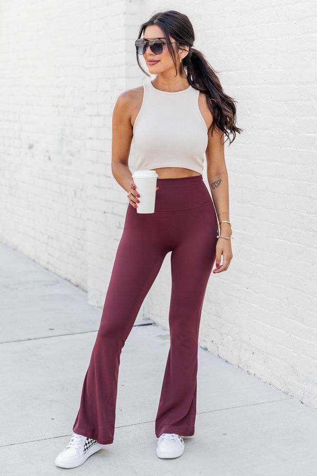 Believe In Yourself Maroon Flare Leggings FINAL SALE Product Image