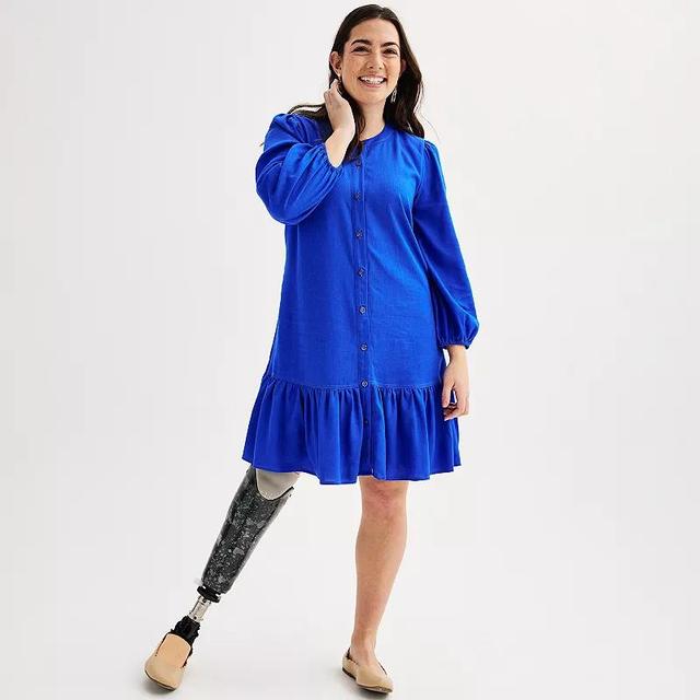 Womens Nine West Adaptive Blouson Sleeve Flutter Hem Mini Dress Product Image