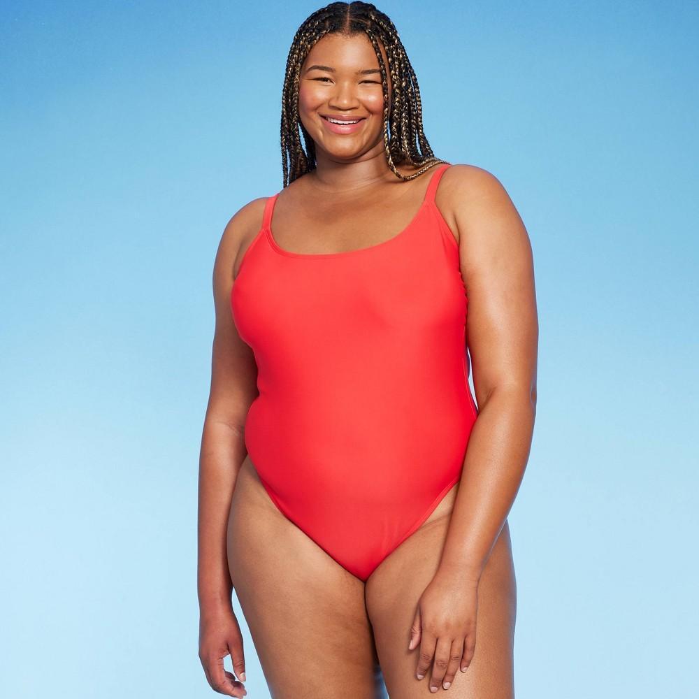 Womens High Leg Cheeky Scoop Back One Piece Swimsuit - Wild Fable Red 22 Product Image