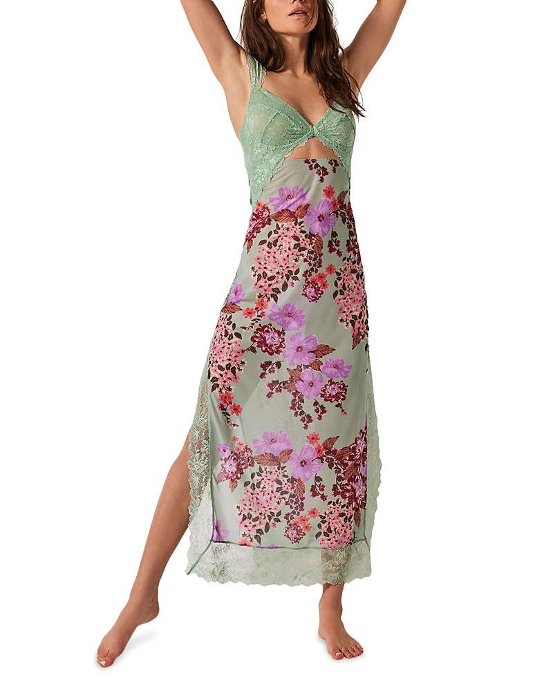 Free People Suddenly Fine Floral Print Cutout Lace Trim Nightgown Product Image