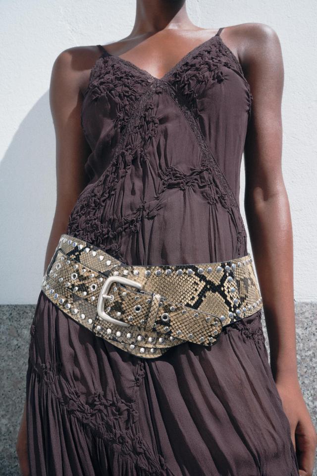 ANIMAL PRINT STUDDED LEATHER SASH BELT Product Image