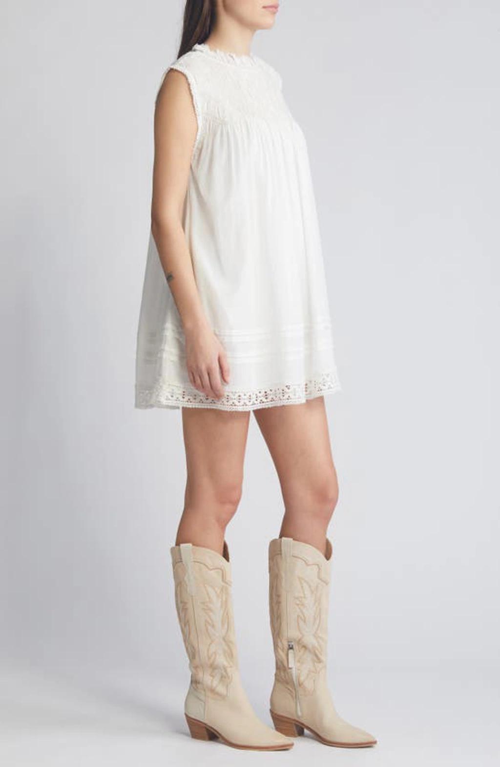 Shea Smocked Yoke Shift Minidress In Ivory Product Image