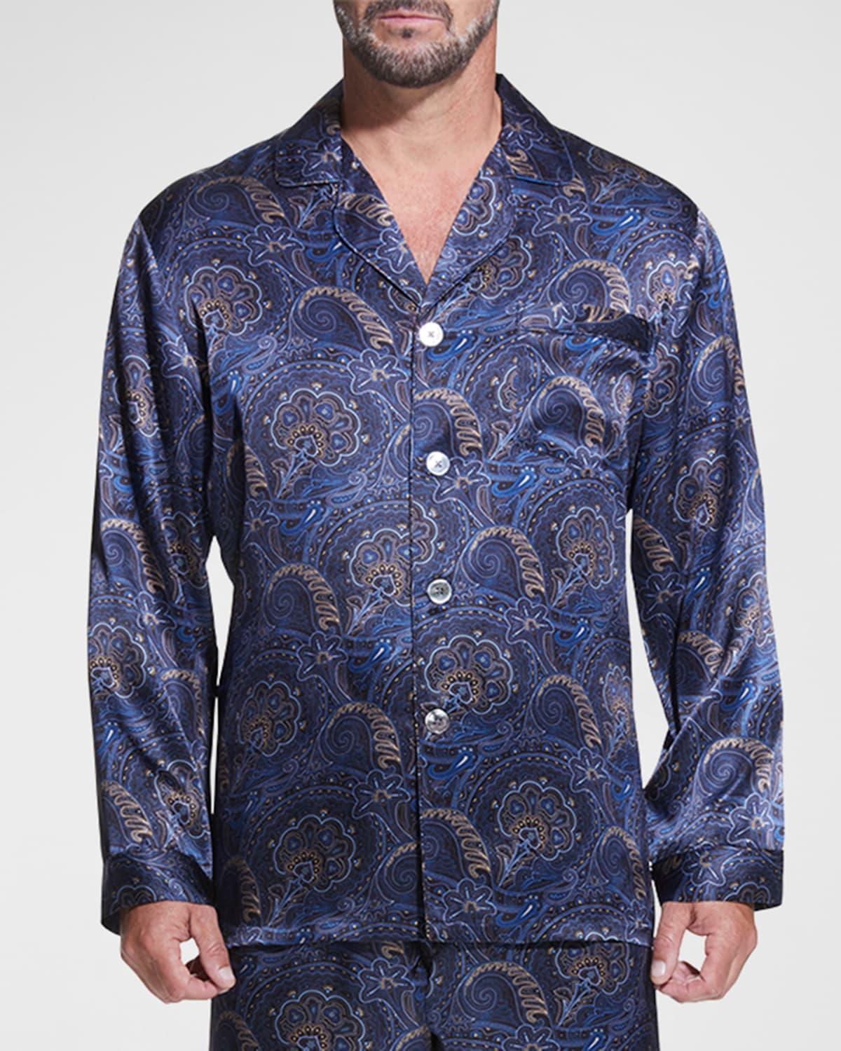 Majestic International Men's Silk Paisley Pajama Set - Size: LARGE - Burgundy Product Image