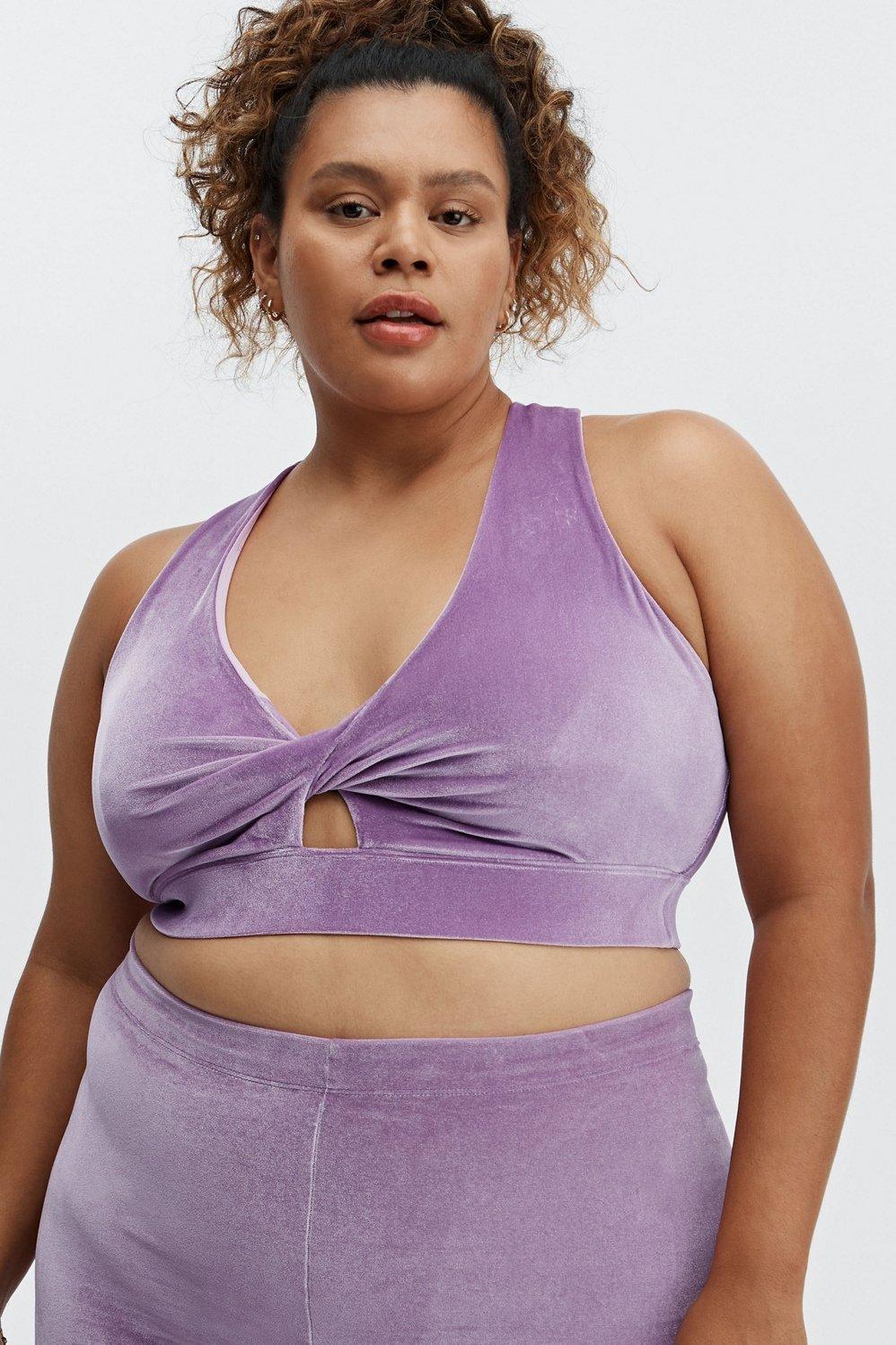 Fabletics Oasis Twist Velour Sports Bra Womens purple plus Size 4X Product Image