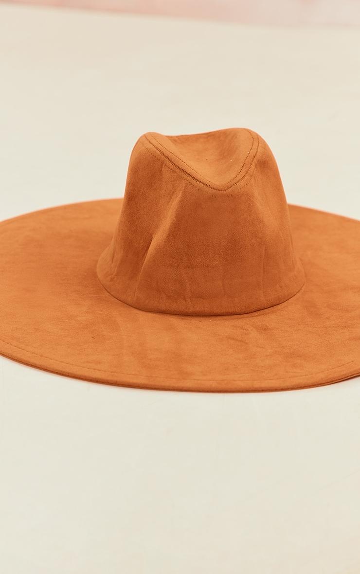 Tan Faux Suede Extra Wide Brim Fedora Product Image