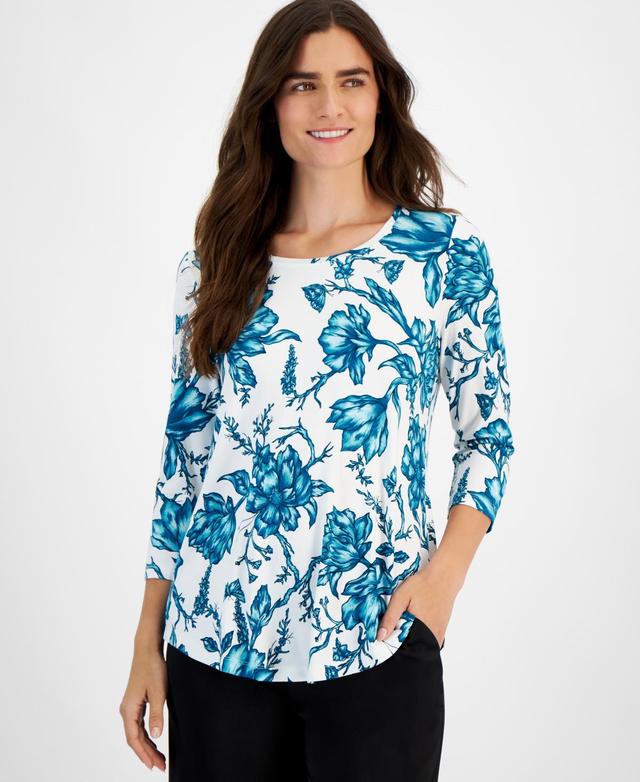 Jm Collection Womens Printed 3/4-Sleeve Top, Created for Macys Product Image