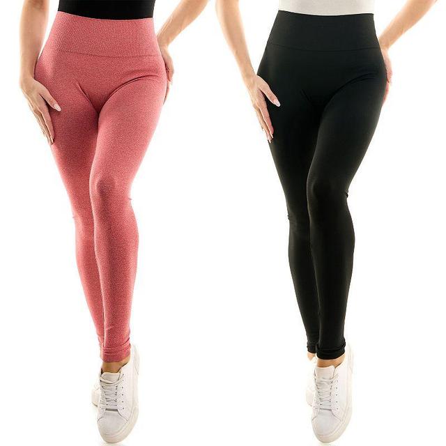 Womens Nina Leonard 2-pack Space-Dyed High-Waisted Leggings Pink Product Image