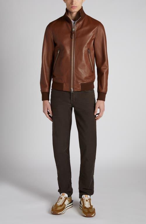 TOM FORD Tumbled Leather Track Bomber Jacket In Kb292 Tan Product Image