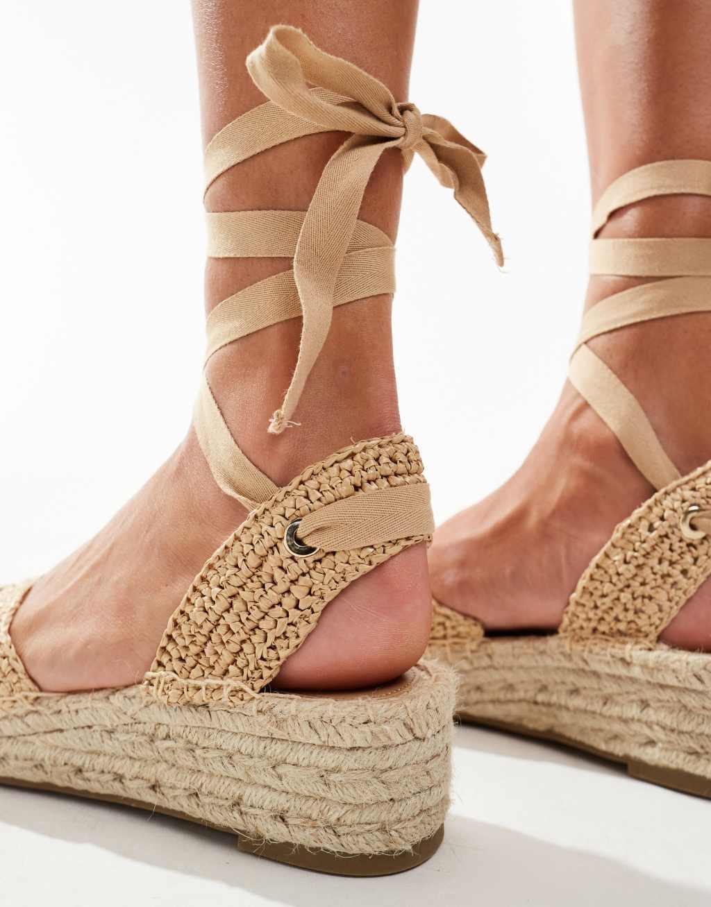 Stradivarius rustic flat wedges in sand Product Image