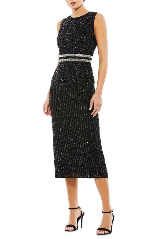 Sequin Sleeveless Sheath Midi Cocktail Dress In Black Product Image