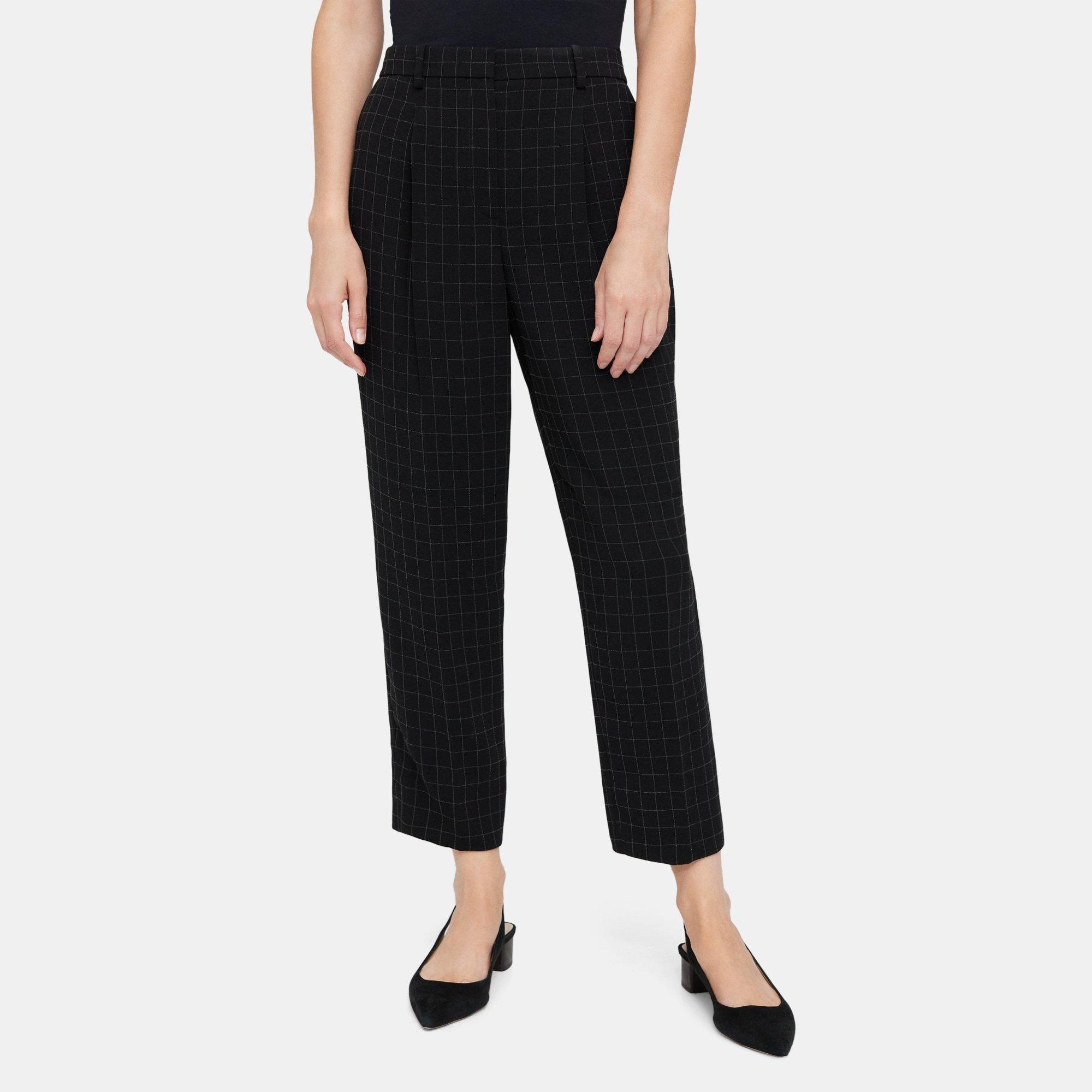 Checked Crepe Pleated Slim Cropped Pant | Theory Outlet Product Image