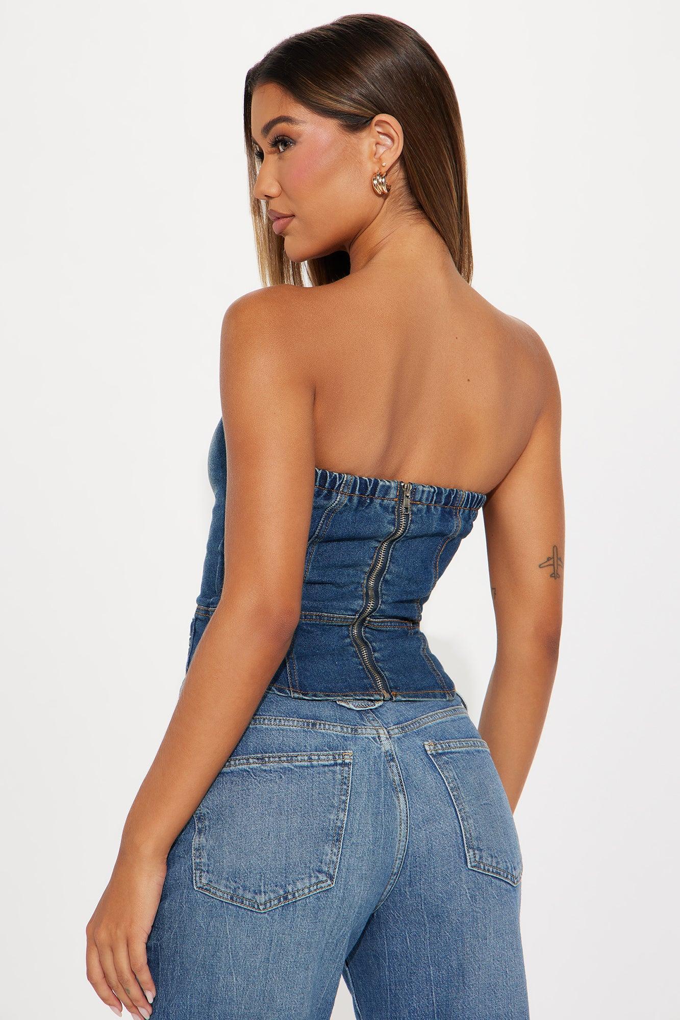 Up All Night Washed Denim Top - Medium Wash Product Image