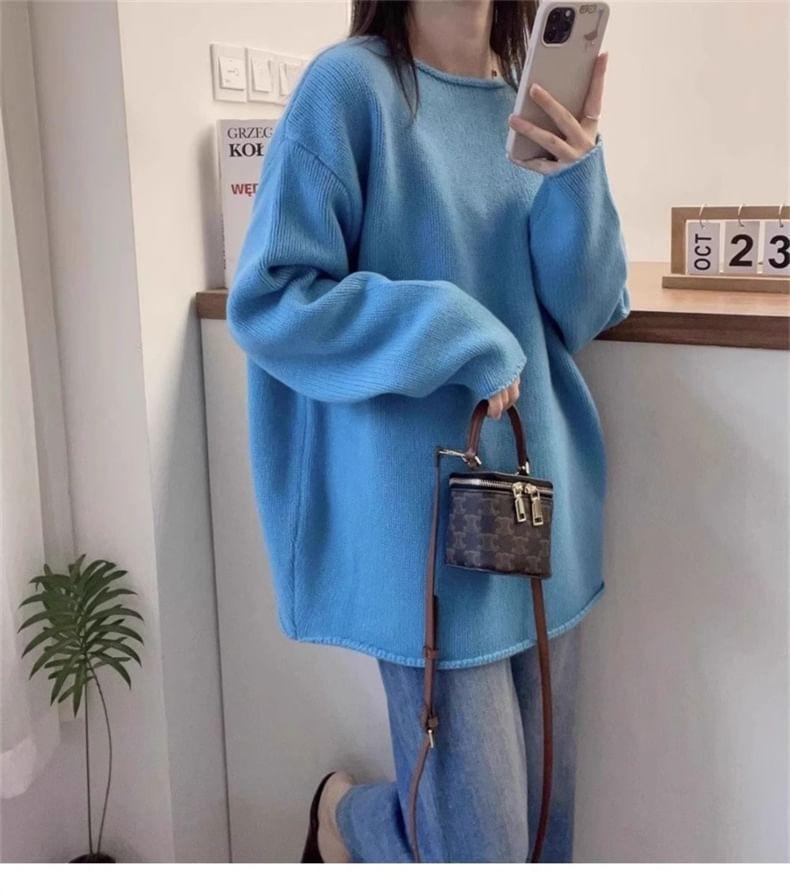 Crew Neck Plain Oversized Sweater Product Image