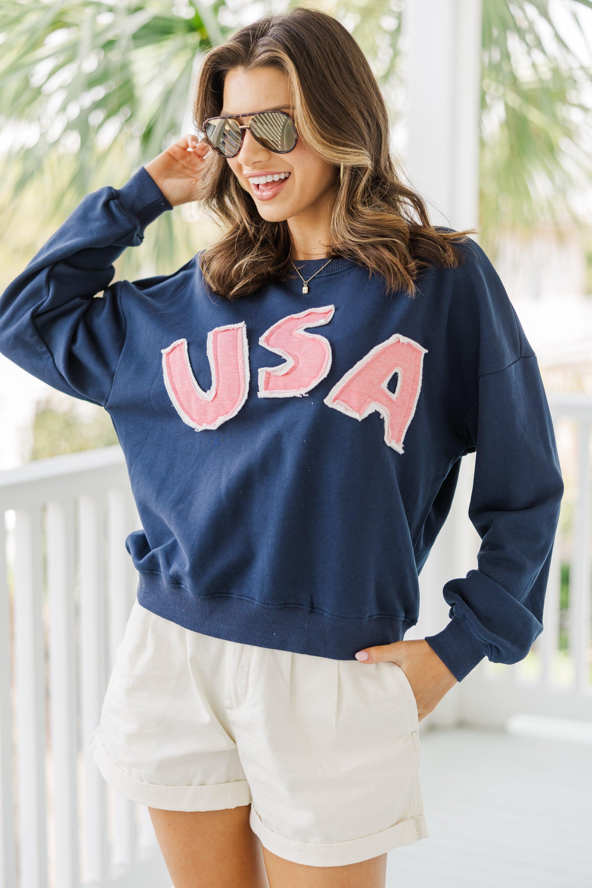 Living The Life Navy Blue Graphic Pullover Female Product Image