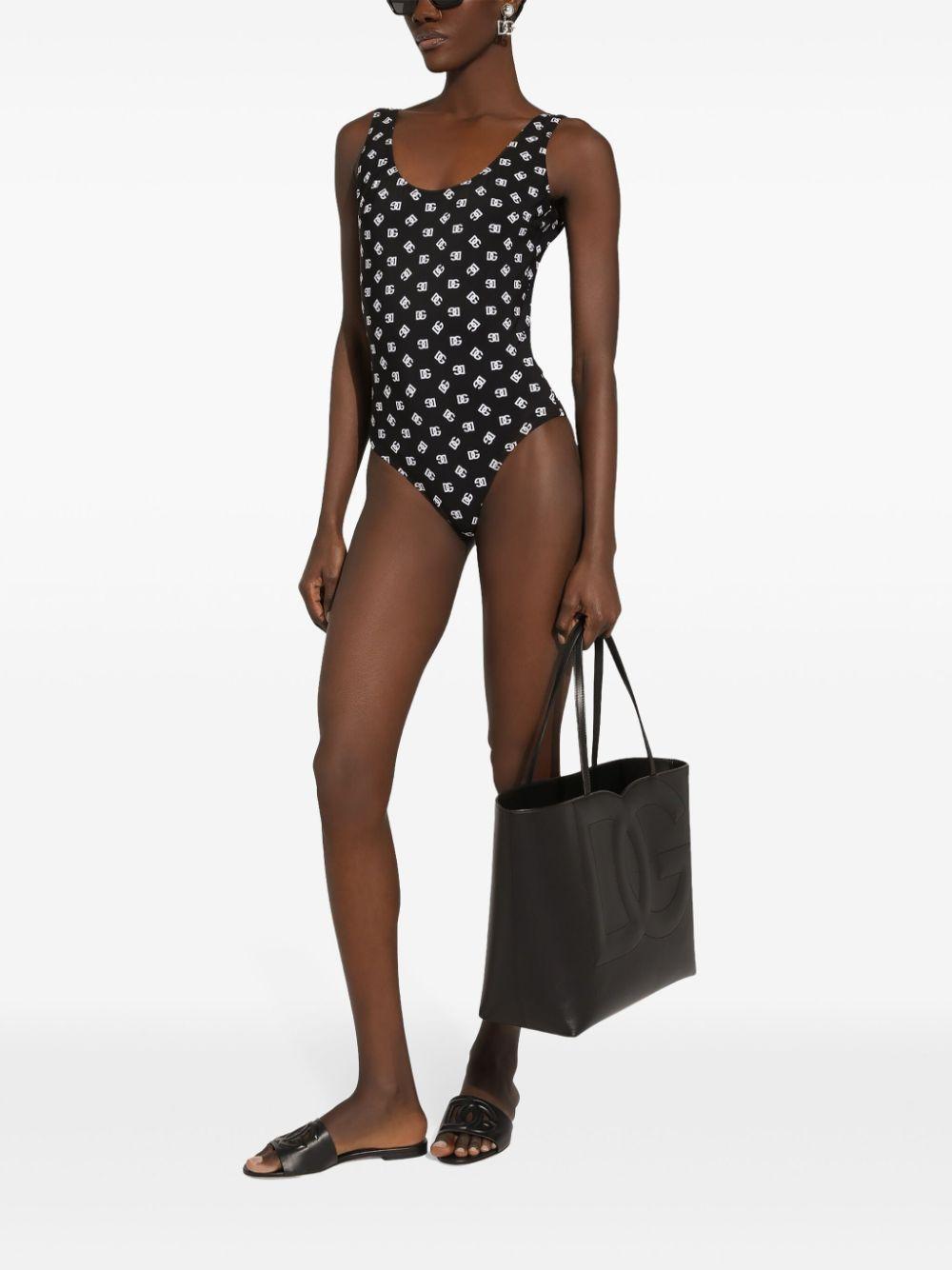 DOLCE & GABBANA One-piece Racing Swimsuit With Dg Logo Print In Black Product Image