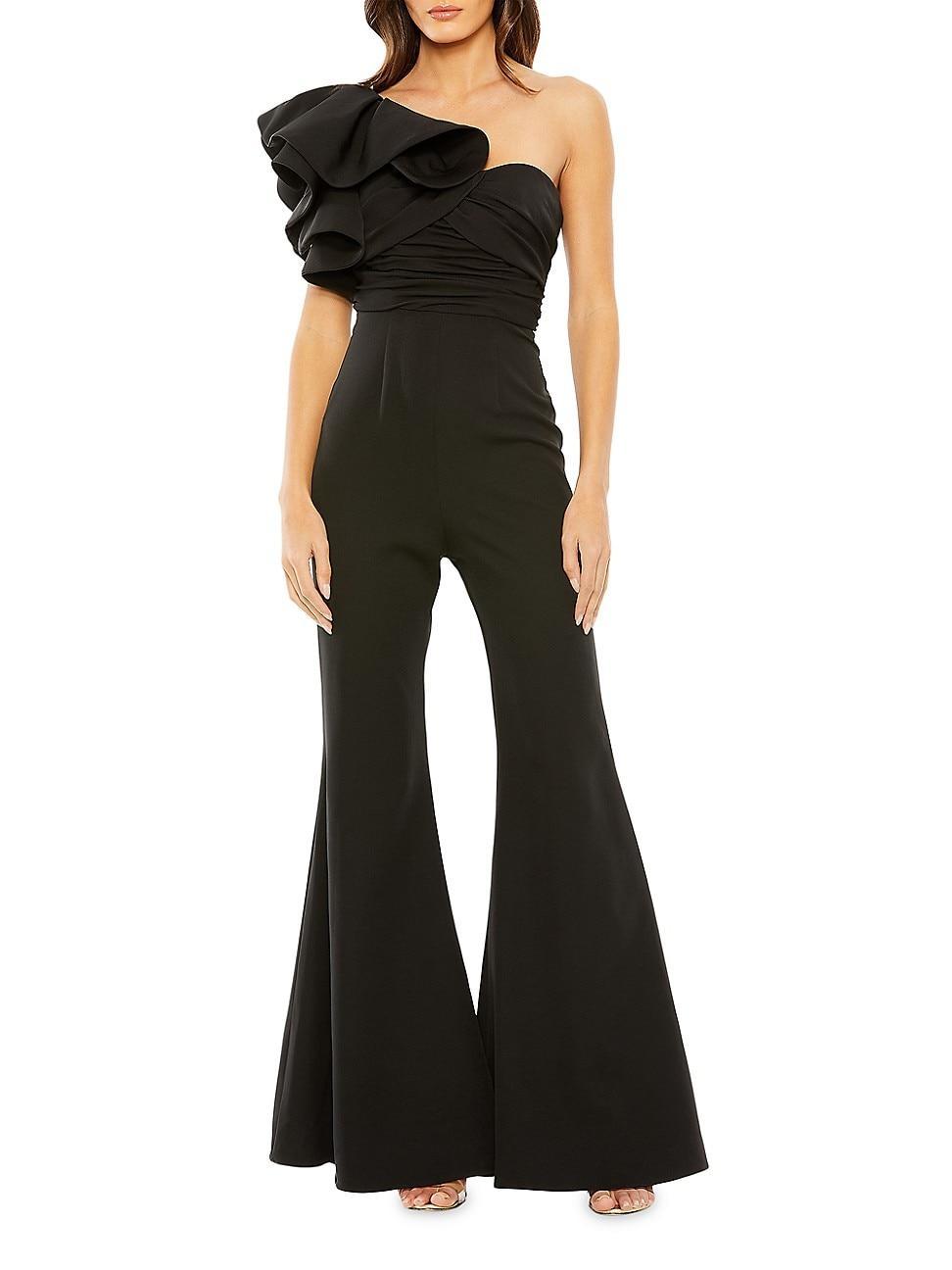 Womens One-Shoulder Flared Ruffled Jumpsuit Product Image