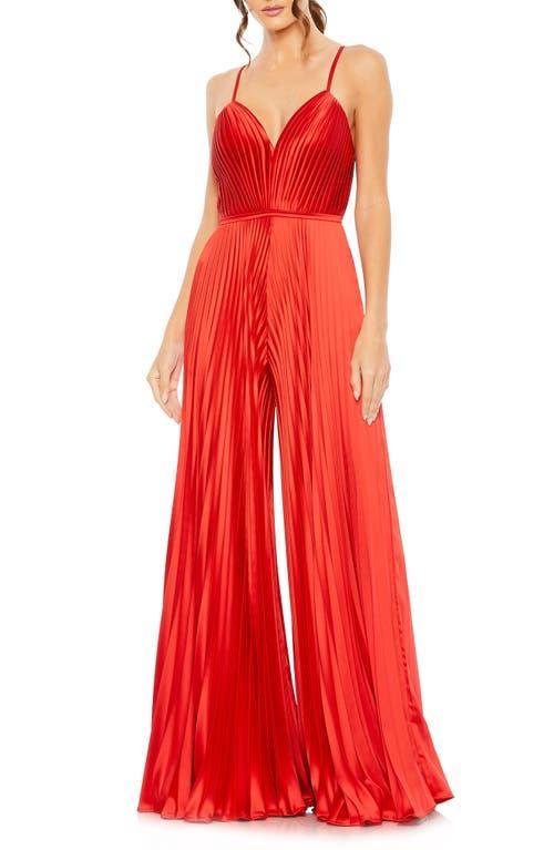 Ieena for Mac Duggal Pleated Satin Wide Leg Jumpsuit Product Image