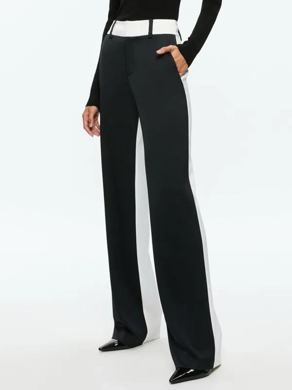 ALICE AND OLIVIA Alexander High Rise Colorblock Slim Straight Trouser In Black/off White product image