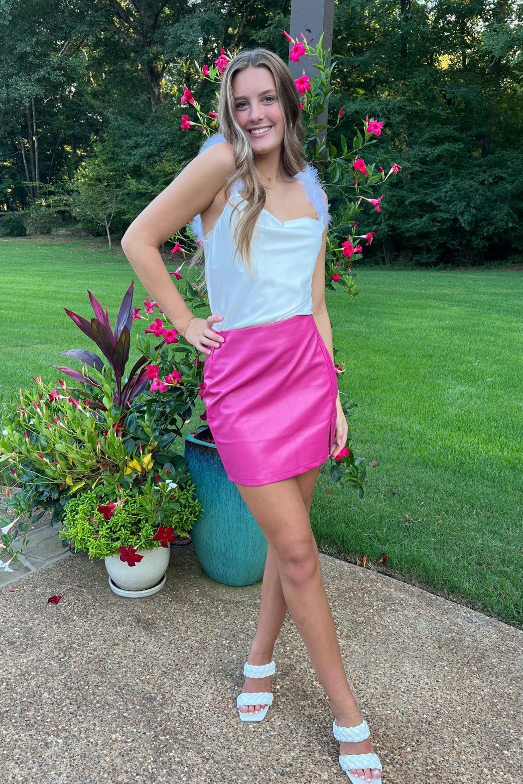 Pink Faux Leather Mini Skirt Product Image