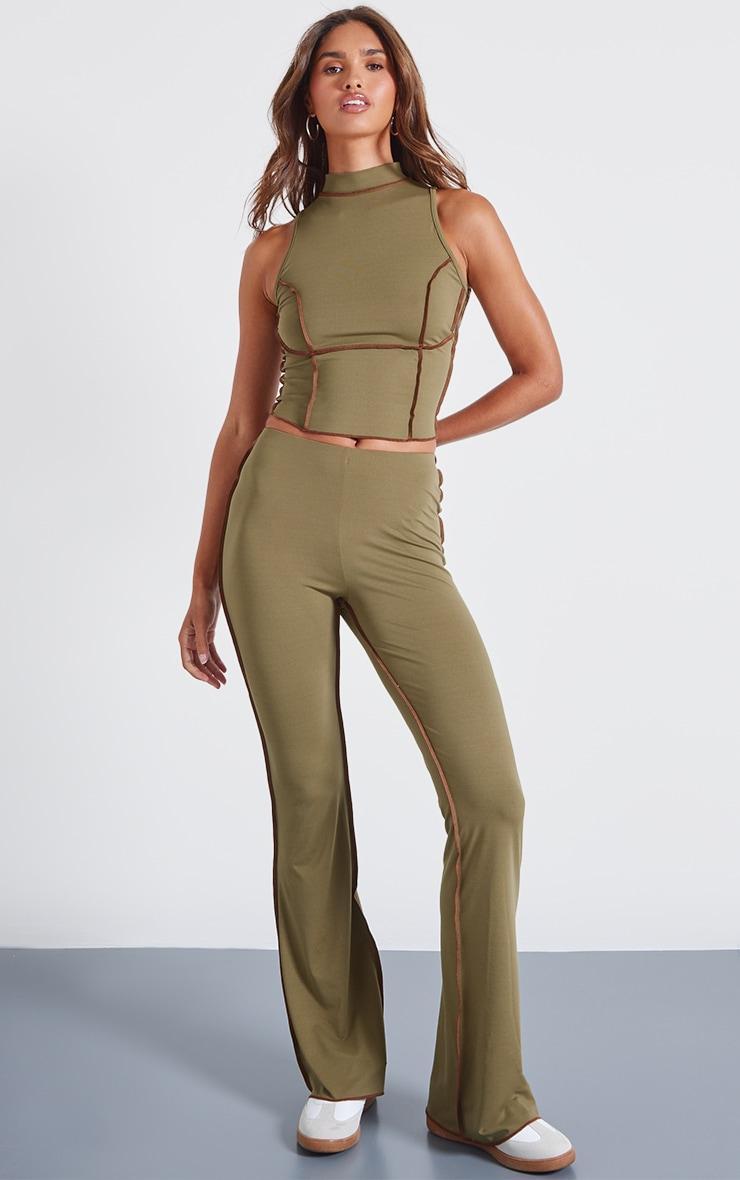 Olive Seam Detail High Neck Sleeveless Long Top Product Image