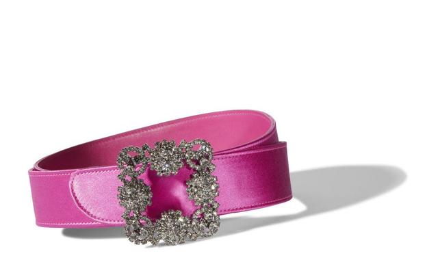 HANGISI BELT Fuchsia Satin Crystal Buckled Belt Product Image