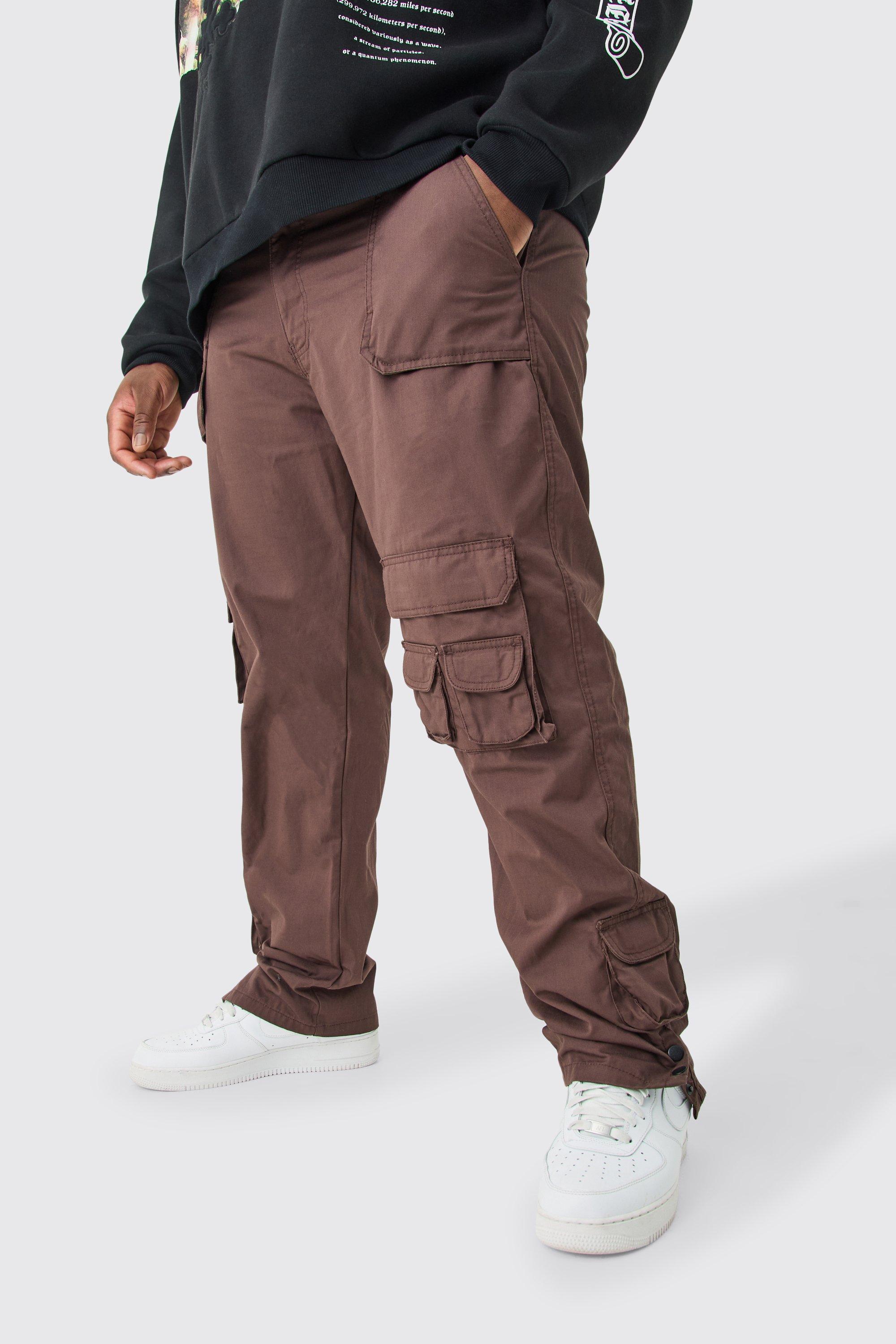 Mens Brown Plus Slim Leg Multi Pocket Cargo Trousers, Brown Product Image