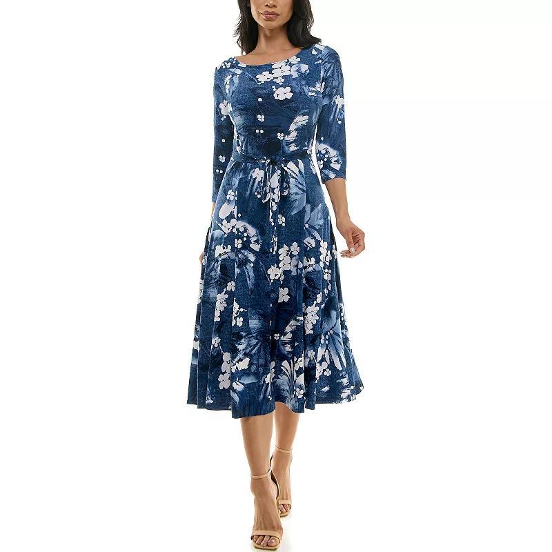 Womens Nina Leonard Print Midi Dress Blue Pink Ivory Product Image