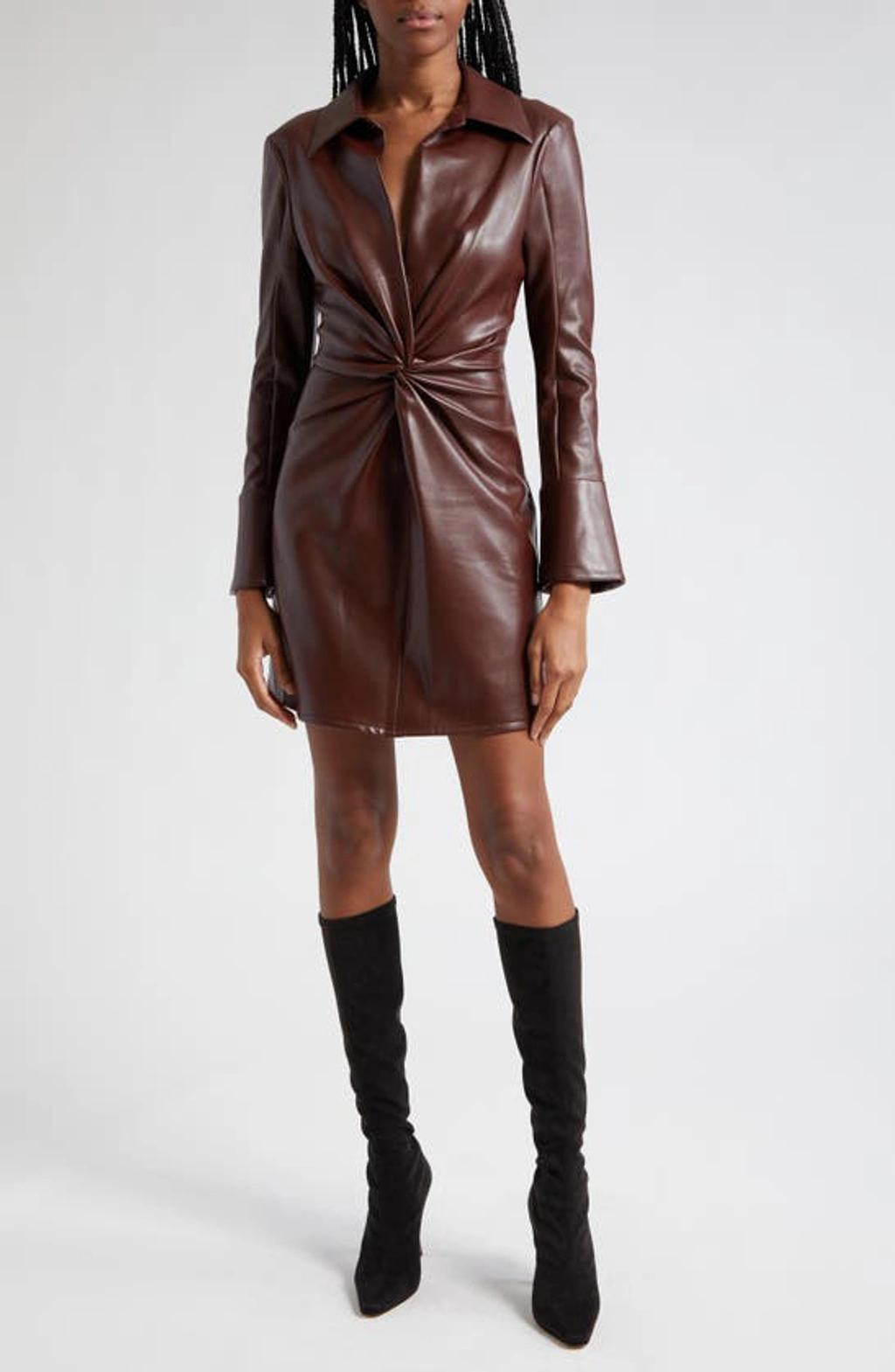 Mckenna Faux-leather Mini Shirtdress In Tobacco Product Image