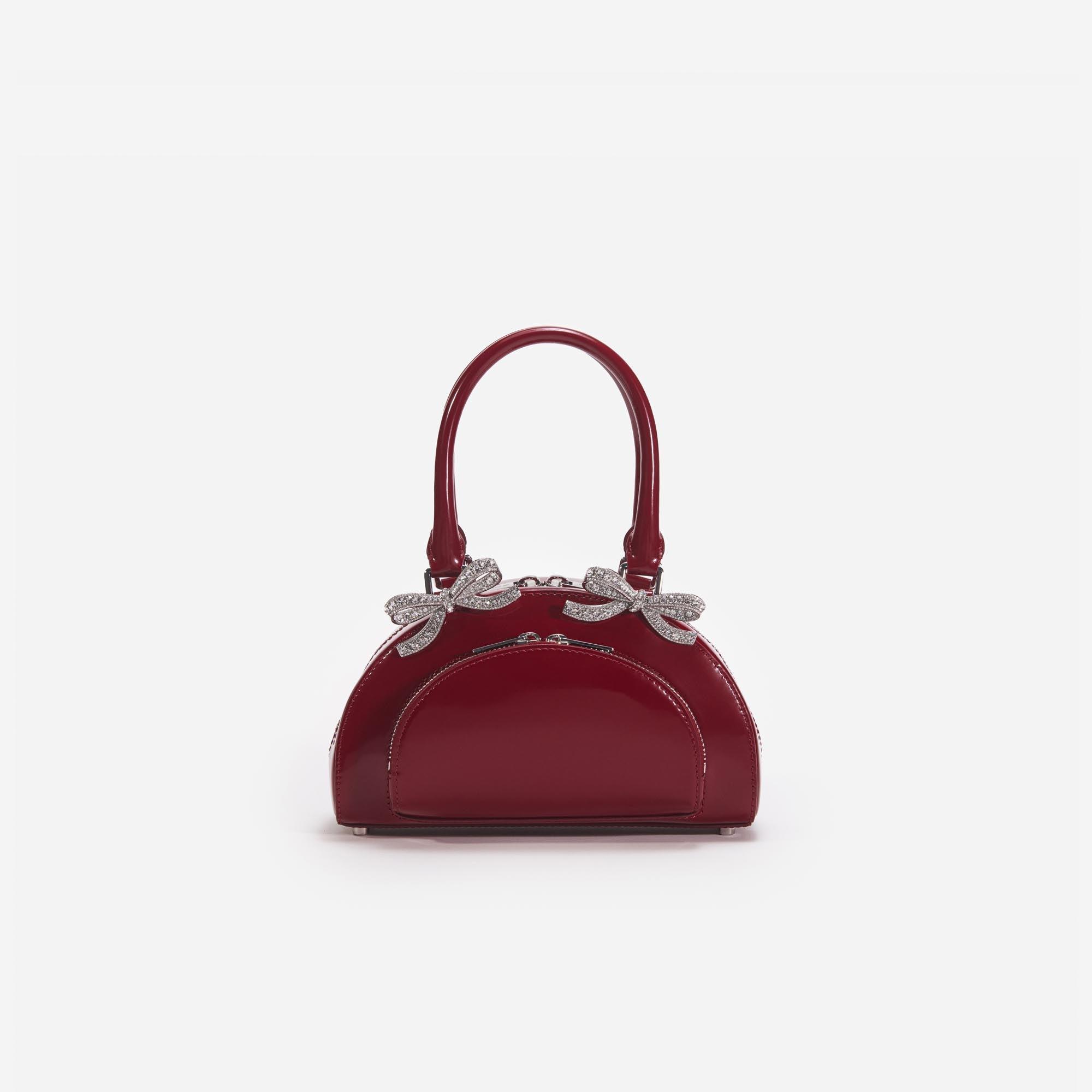 Burgundy Leather Curved Mini Tote Bag Product Image