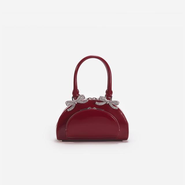 Burgundy Leather Curved Mini Tote Bag Product Image