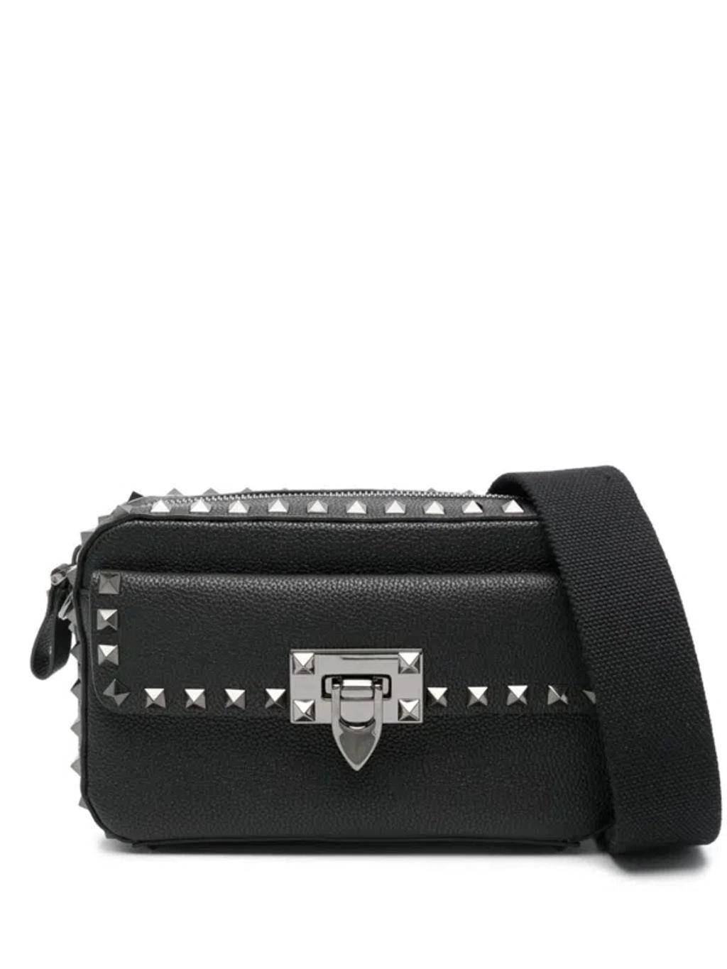 Rockstud Leather Cross Body Bag In Black Product Image