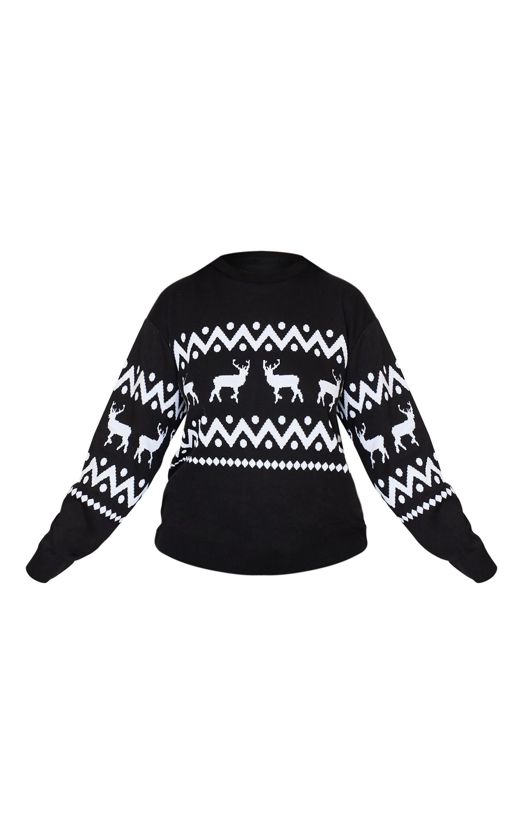 Plus Black Oversized Fairisle Panel Christmas Sweater Product Image