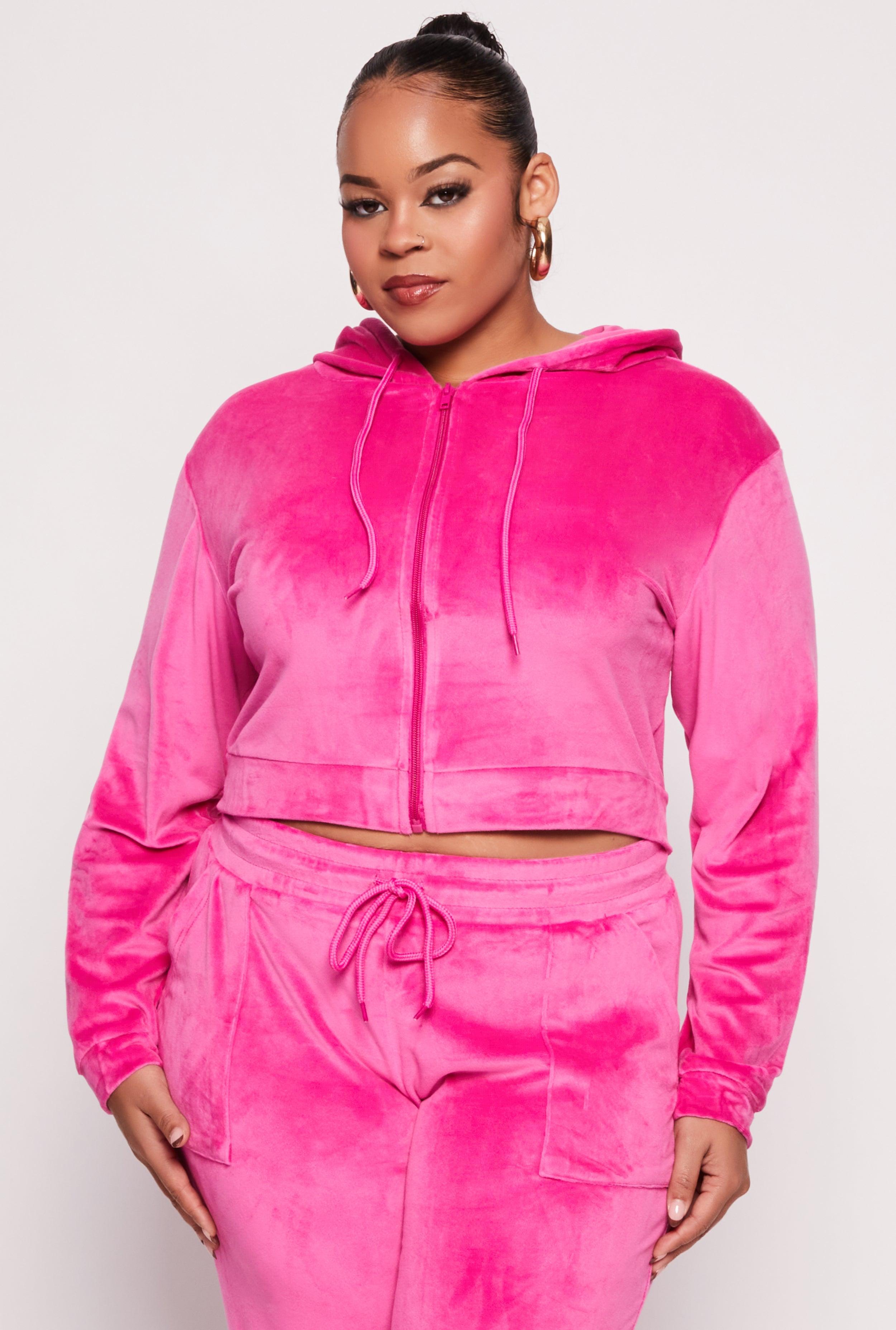 Womens Plus Size Velour Cropped Zip Front Hoodie Product Image