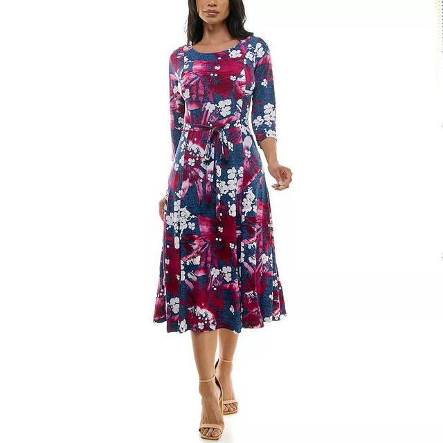 Womens Nina Leonard Print Midi Dress Blue Pink Ivory Product Image