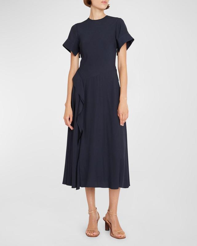 Cassia Ruffled Short-Sleeve Midi Crepe Dress Product Image