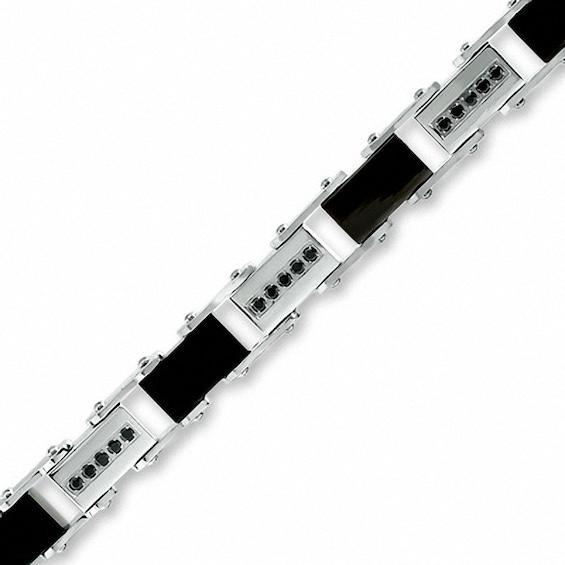 Men's 1/4 CT. T.w. Black Diamond Black IP Bracelet in Stainless Steel - 8.5" Product Image