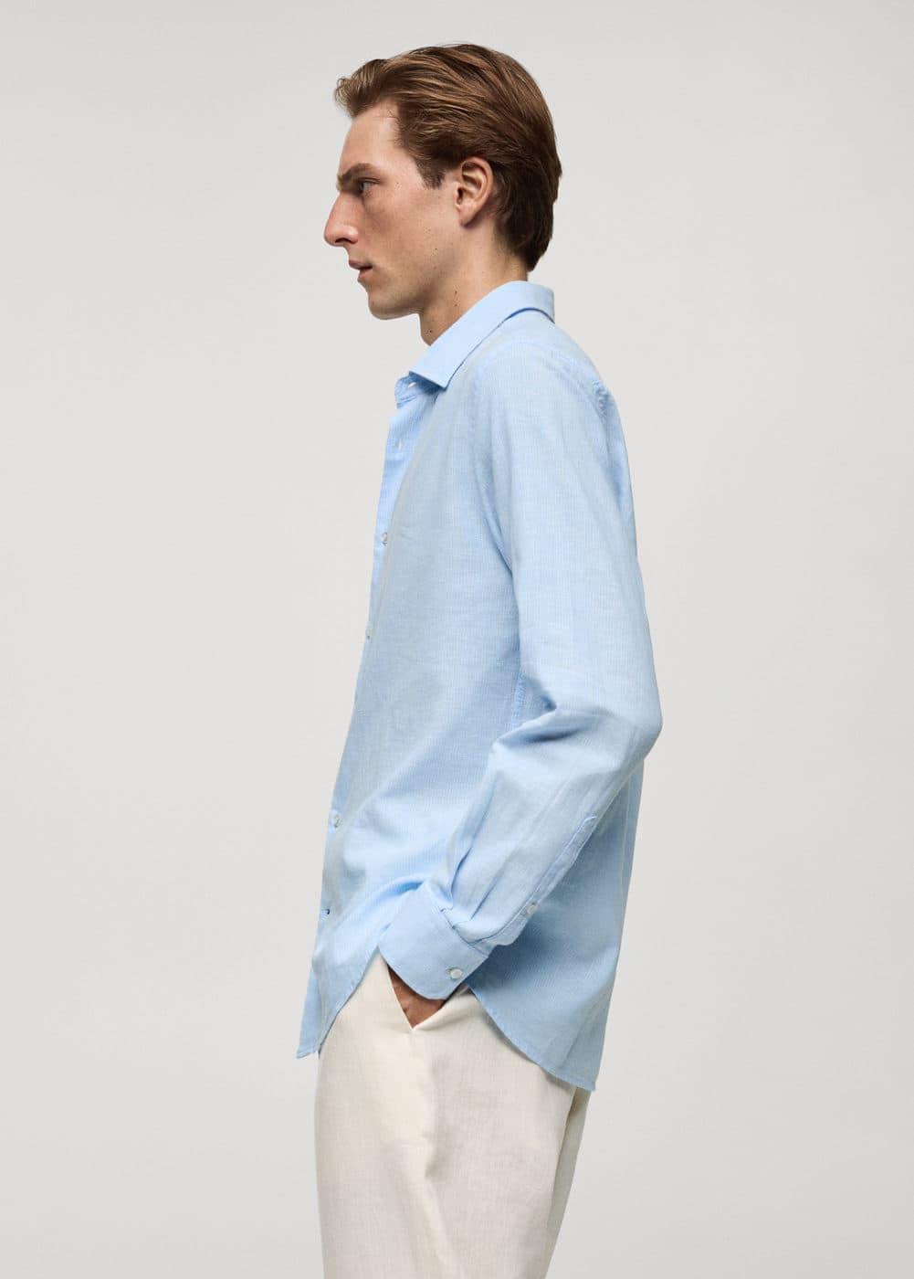 MANGO MAN - Regular-fit striped cotton-linen shirt sky blueMen Product Image