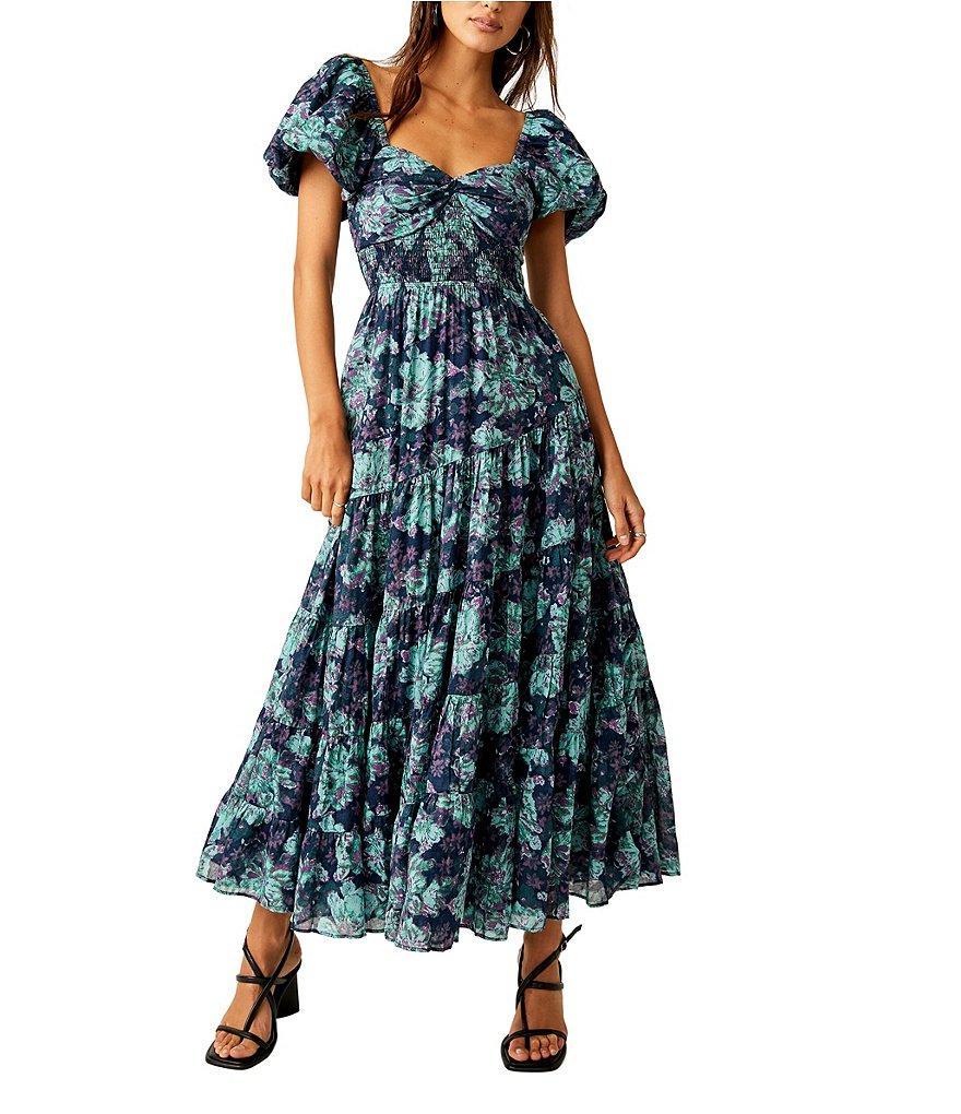 Free People Sundrenched Floral Print Sweetheart Neck Short Puff Sleeve Maxi Dress Product Image